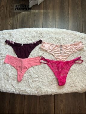 Victoria’s Secret Red and Pink Lace Satin Thong Panties Bundle Size XL